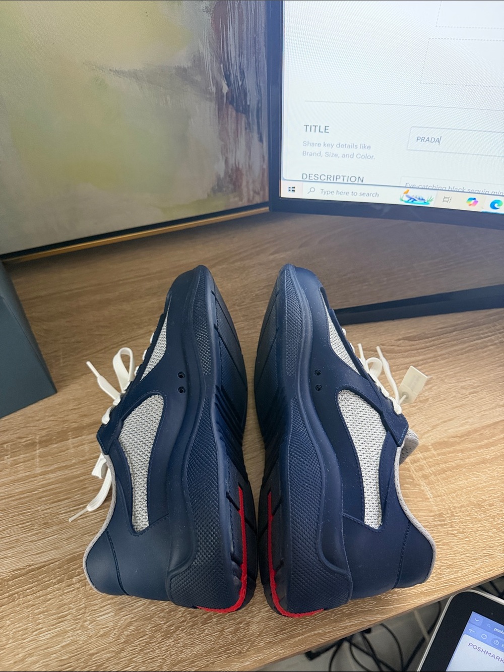 Prada Men’s Blue and White Leather-Trim Sneakers - Picture 13 of 15